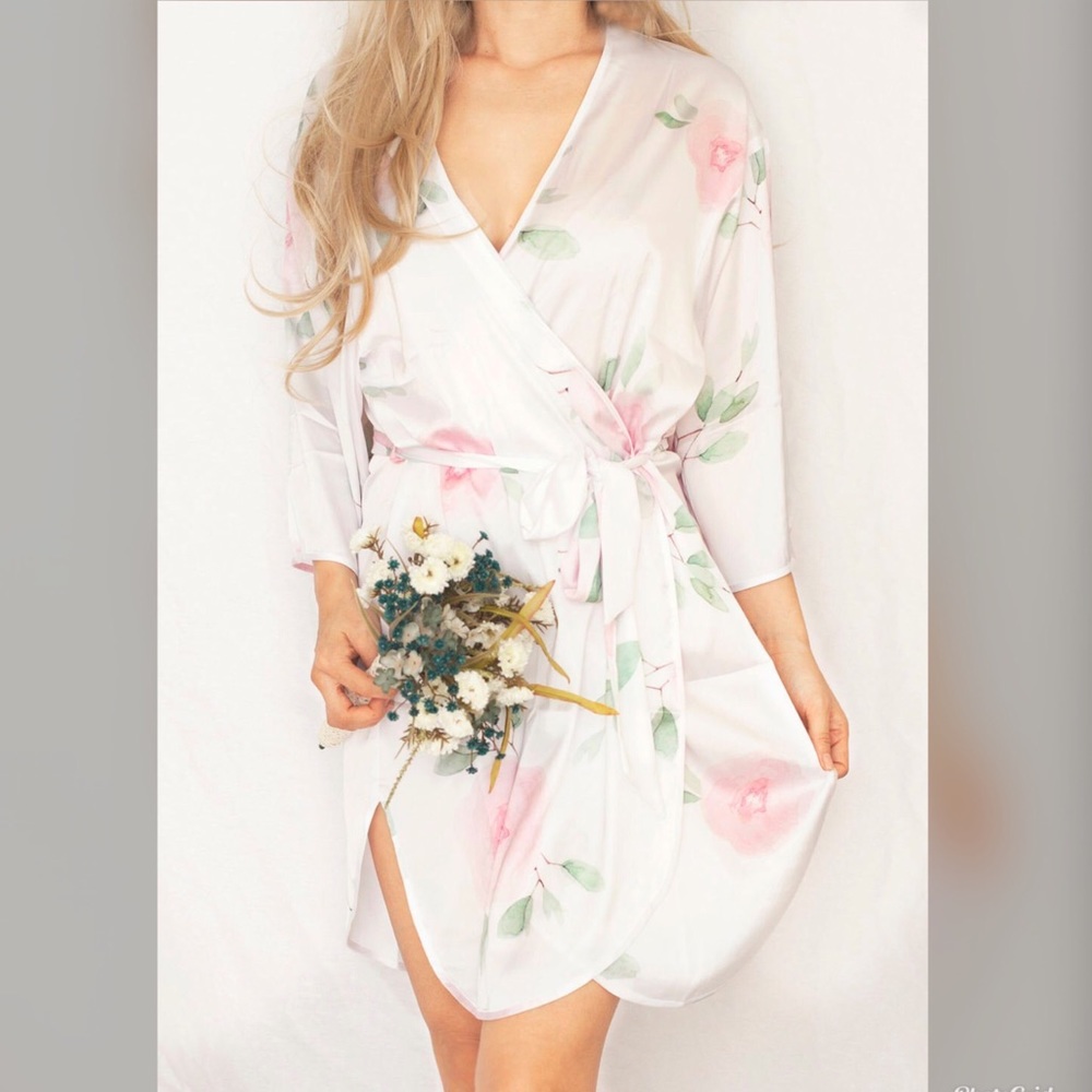 Satin soft drape Floral Robe